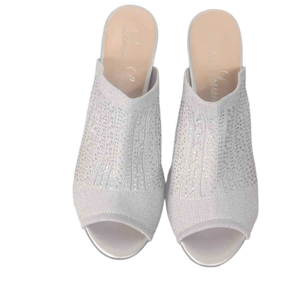 Lauren Lorraine Silver Embellished‎ Wedge Mules Open Toe Women's Shoes